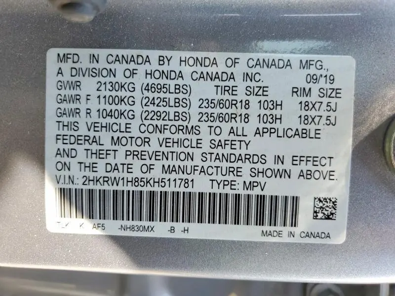 2019 HONDA CR-V EXL  
