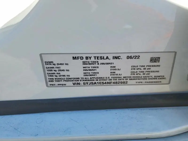 2022 TESLA MODEL S   