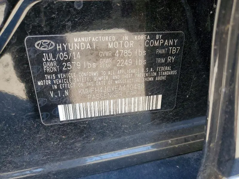 2014 HYUNDAI AZERA LIMITED  