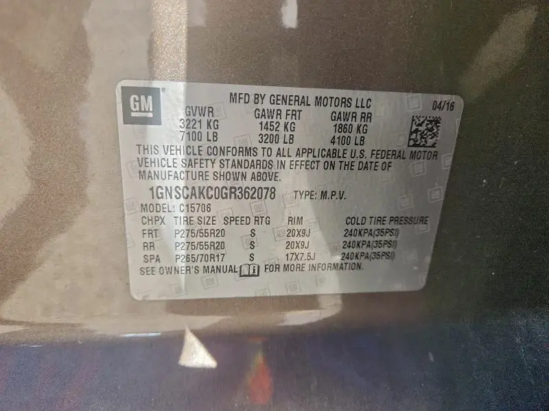 2016 CHEVROLET TAHOE C1500 LS  