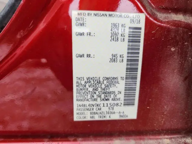 2019 NISSAN ALTIMA SV  