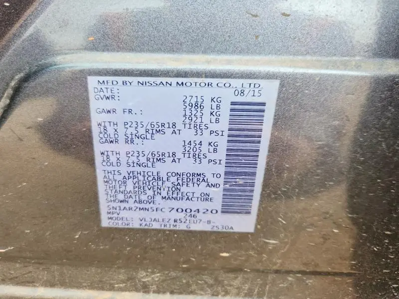 2015 NISSAN PATHFINDER SV  