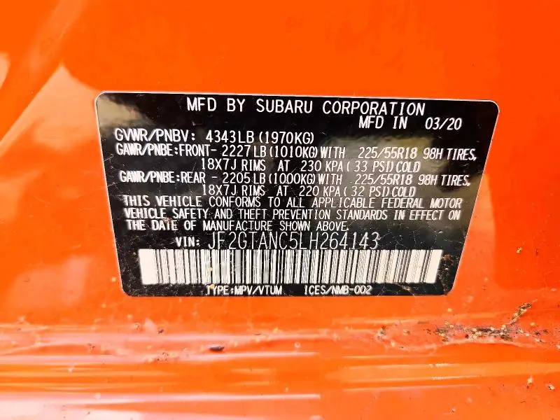 2020 SUBARU CROSSTREK LIMITED  