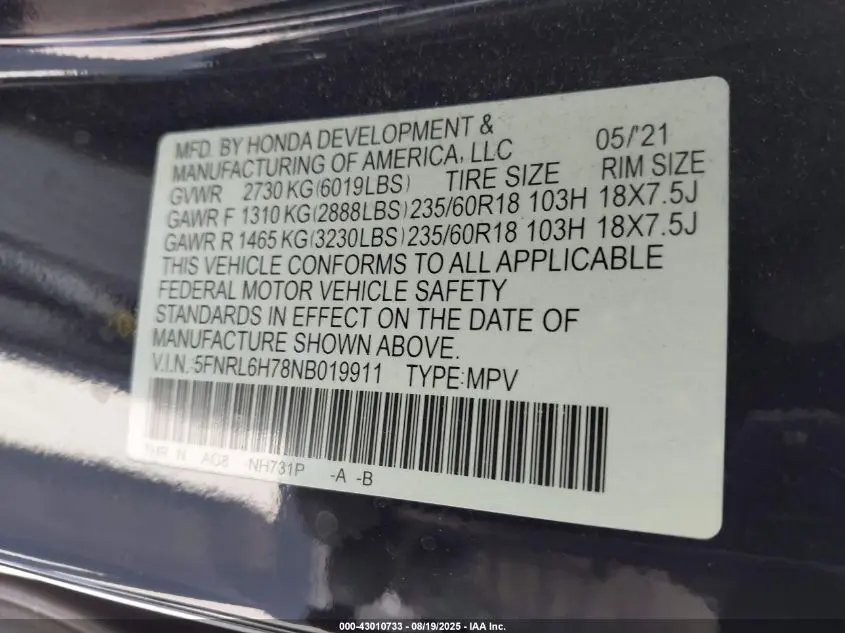 2022 HONDA ODYSSEY EX-L