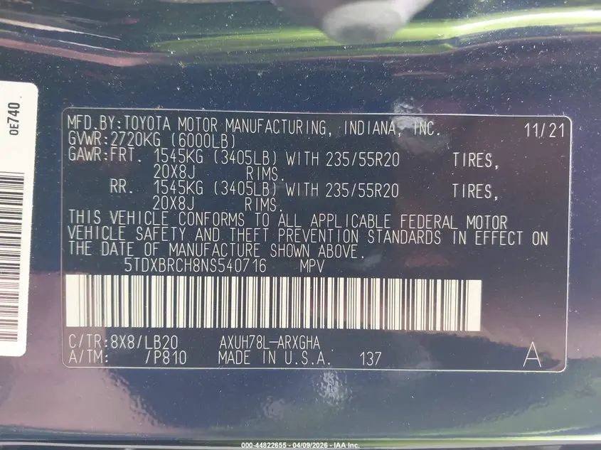 2022 TOYOTA HIGHLANDER HYBRID LIMITED